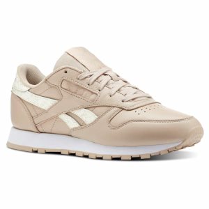 Reebok Classic Leather Turnschuhe Damen - Streifen Beige/Weiß - DE 467-ZDS